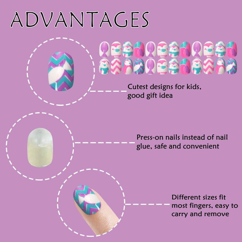 Laza 120pcs Children Nails Girls Press On Artificial Nail Tips Pre-glue Full Cover Short Cute False Nail Kits Lovely Christmas Gift for Children Kids Little Girl Nail Art Decoration - Fairy Kingdom - Image 5